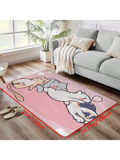 Adorable Cartoon Cat Patterned Washable Carpet - Ideal for Cozy Bedroom Decor