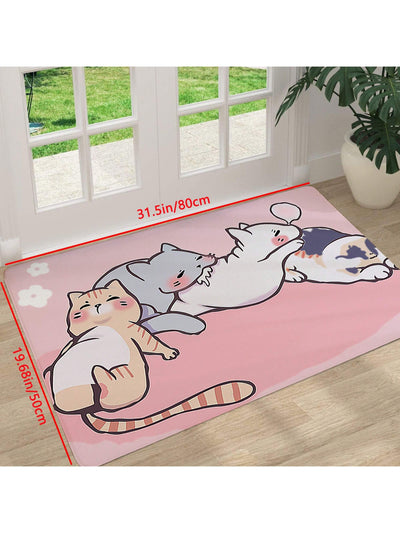 Adorable Cartoon Cat Patterned Washable Carpet - Ideal for Cozy Bedroom Decor