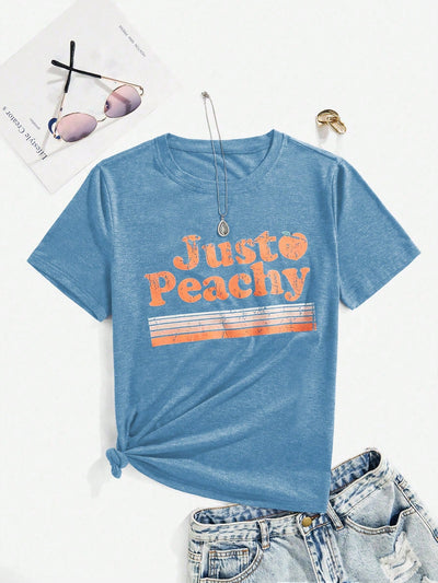 Just Peachy: Letter Graphic Tee for Effortless Style