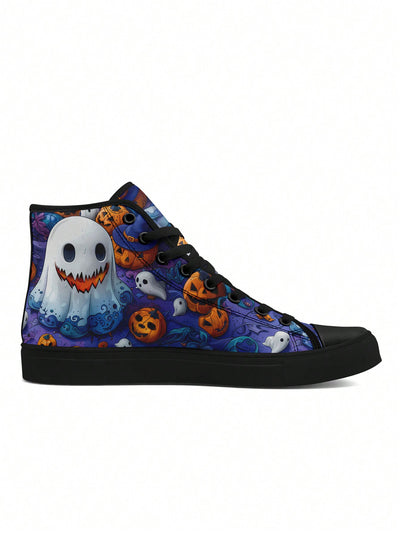 Spooky Chic: Halloween Ghost Pumpkin Women's High Top Canvas Shoes