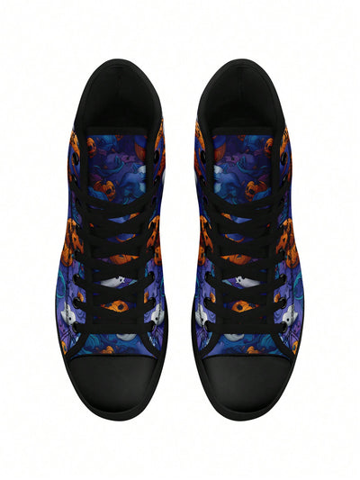 Spooky Chic: Halloween Ghost Pumpkin Women's High Top Canvas Shoes