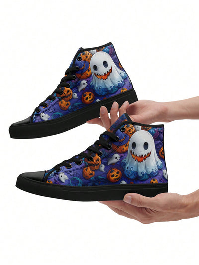 Spooky Chic: Halloween Ghost Pumpkin Women's High Top Canvas Shoes