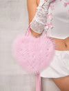 Enchanting Heart-Shaped Handbag with Diamond Pearl Decor