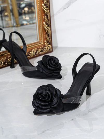 Rose Garden Strappy Stilettos: Fashionable Women's Black High Heels