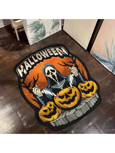 Spooky Halloween Pumpkin Ghost Cartoon Rug - Slip Resistant Mat for Home Decoration