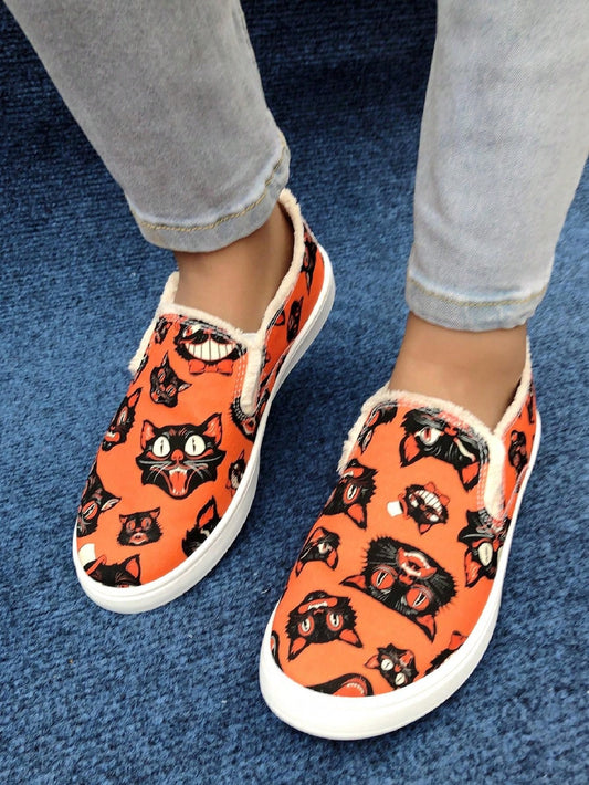 Spooky Style: Women's Halloween Canvas Slip-On Flats – Comfortable and Non-Slip