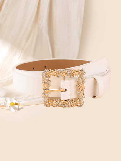 Chic Square Flower Rhinestone Buckle Versatile Fashion Belt for Women