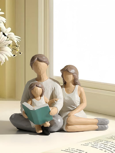 Charming Small Family Resin Statue - Perfect Decorative Accent for Home and Desk