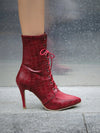 Crocodile Chic: Women's Winter Office Commute Boots with Belt Buckle and Lace-Up