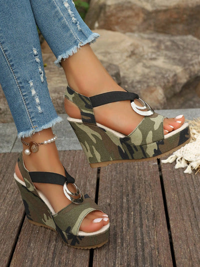 Chic Waterproof Wedge Sandals with Metallic Buckle - Perfect for Outdoor Adventures!