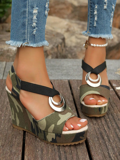 Chic Waterproof Wedge Sandals with Metallic Buckle - Perfect for Outdoor Adventures!