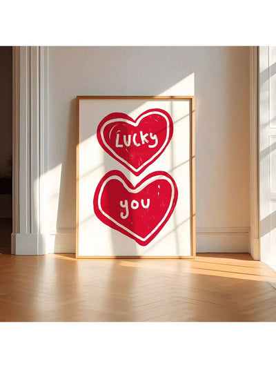 Lucky You: Hand-Drawn Red Heart Aesthetic Wall Art – Trendy Dopamine Decor for Apartment Vibes