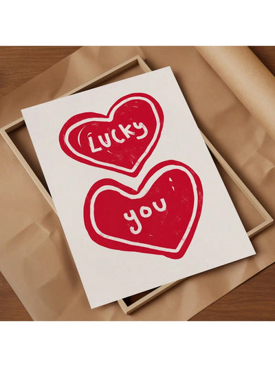 Lucky You: Hand-Drawn Red Heart Aesthetic Wall Art – Trendy Dopamine Decor for Apartment Vibes