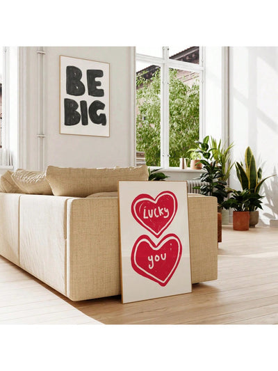 Lucky You: Hand-Drawn Red Heart Aesthetic Wall Art – Trendy Dopamine Decor for Apartment Vibes