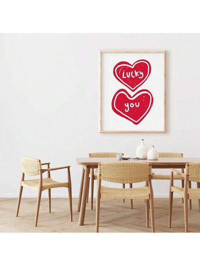 Lucky You: Hand-Drawn Red Heart Aesthetic Wall Art – Trendy Dopamine Decor for Apartment Vibes