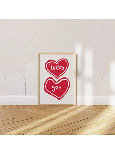 Lucky You: Hand-Drawn Red Heart Aesthetic Wall Art – Trendy Dopamine Decor for Apartment Vibes