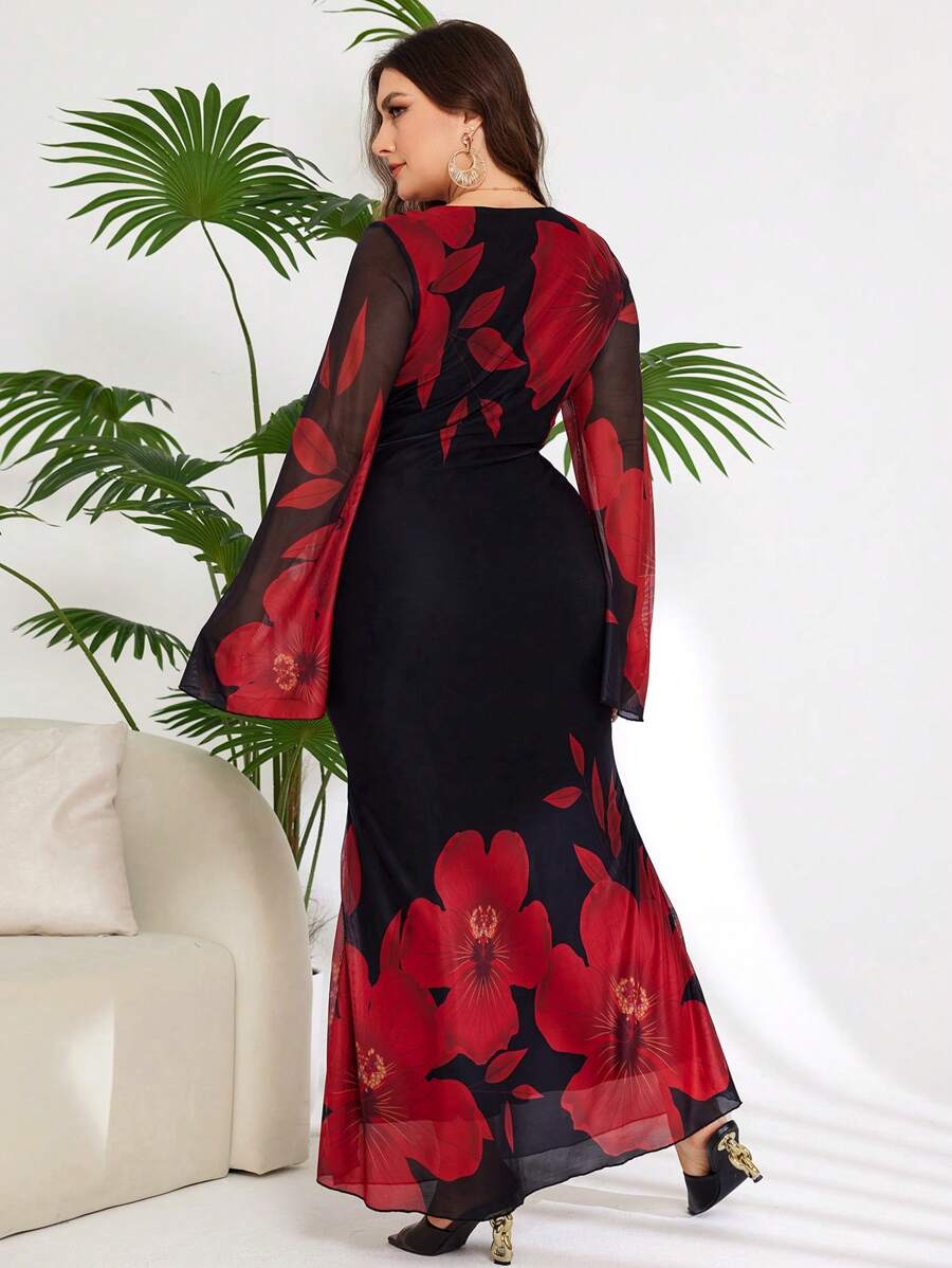 Make a splash at your next summer celebration in this enchanting floral mermaid dress! Designed for curves and confidence, this plus-size stunner features romantic flare sleeves that frame the shoulders beautifully and a flattering mermaid silhouette that hugs in all the right places. The vibrant floral print brings garden-fresh charm to weddings, garden parties, and special events. Perfect for those who want to turn heads while feeling absolutely fabulous in their own skin.