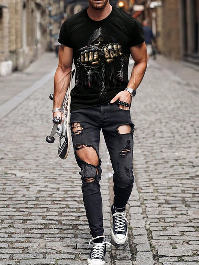 Skulls and Style: Men's Casual Short Sleeve T-Shirt for Summer