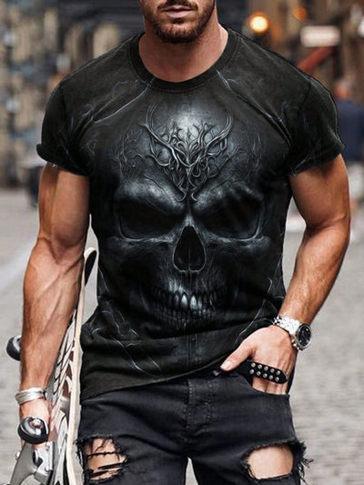 Summer Style: Men's Casual Skull Print Crew Neck Short Sleeve T-Shirt