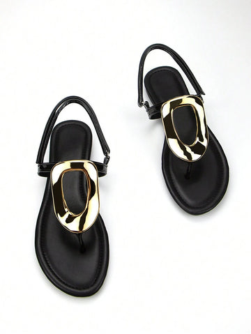 Chic Orange Sardine Fabric Flat Sandals with Gold Metal Buckle