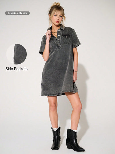 This Summer Denim Mini Shirt Dress is a must-have for the seasonal wardrobe. Made from high-quality denim, it offers a comfortable and stylish fit. Perfect for summer, it's versatile and easy to style. With its lightweight fabric and classic shirt dress design, it's a perfect choice for warm weather days.