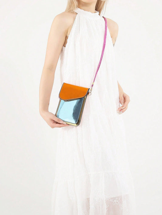 Summer Chic: Colorblock Patent Leather Crossbody Phone Case & Coin Purse