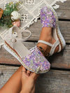 Chic Plus Size Wedge Heel Floral Sandals: Elevate Your Style with High Heeled Open Toe Shoes