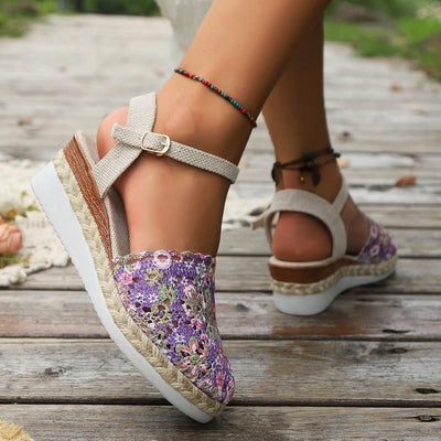 Chic Plus Size Wedge Heel Floral Sandals: Elevate Your Style with High Heeled Open Toe Shoes