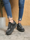 Chic Black Printed Sneakers: Elevate Your Style and Height with Waterproof Platform Casual Shoes