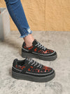 Chic Black Printed Sneakers: Elevate Your Style and Height with Waterproof Platform Casual Shoes