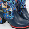 Floral Patterned Western Ankle Boots: Chunky Heel & Side Zipper