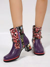 Western Chic: Printed Leather Patchwork Ankle Boots with Metal Buckle Detail