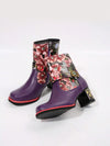 Western Chic: Printed Leather Patchwork Ankle Boots with Metal Buckle Detail