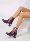 Western Chic: Printed Leather Patchwork Ankle Boots with Metal Buckle Detail