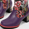 Western Chic: Printed Leather Patchwork Ankle Boots with Metal Buckle Detail