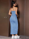 Strapless Style: Denim Dress With Side Slit - The Ultimate Slim-Fit Fashion Statement