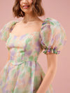 Vibrant Tie-Dye Puff Sleeve Dress - Embrace Bold Colors and Chic Style!