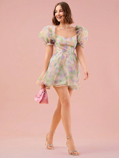 Vibrant Tie-Dye Puff Sleeve Dress - Embrace Bold Colors and Chic Style!