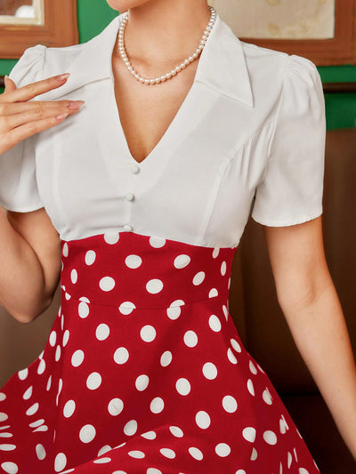 Vintage-Inspired Elegant Polka Dot Swing Dress for Women - Perfect for Spring/Summer Weddings and Events