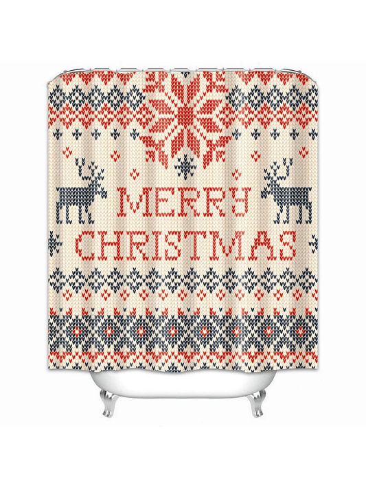 Christmas Cheer Fabric Shower Curtain - Festive Xmas Bath Decoration - 72 Inches