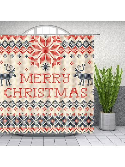 Christmas Cheer Fabric Shower Curtain - Festive Xmas Bath Decoration - 72 Inches