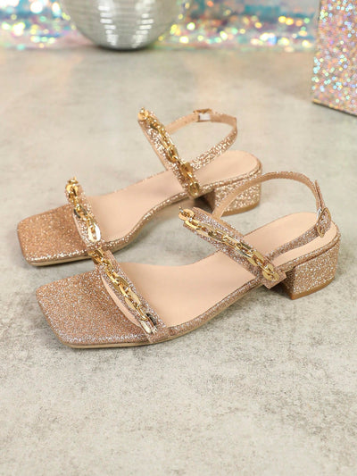 Fashionable Rhinestone Square Toe Mule Sandals for Daily Work and Party