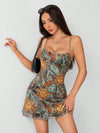 Vintage Vibes: Retro Sun Face Print Spaghetti Strap Sundress