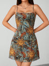 Vintage Vibes: Retro Sun Face Print Spaghetti Strap Sundress