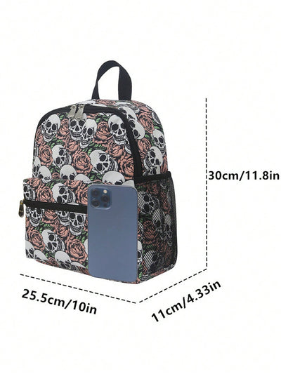 Skull Rose Print Backpack: Stylish and Spacious Waterproof Multi-Functional Travel Bag