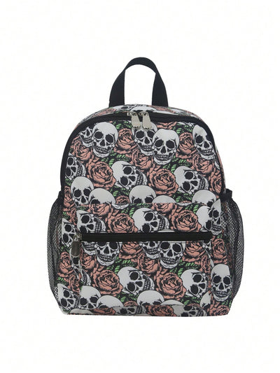 Skull Rose Print Backpack: Stylish and Spacious Waterproof Multi-Functional Travel Bag