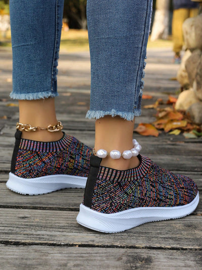 Women's Breathable Knitted Slip-On Sports Shoes - Lightweight & Comfortable Casual Sneakers