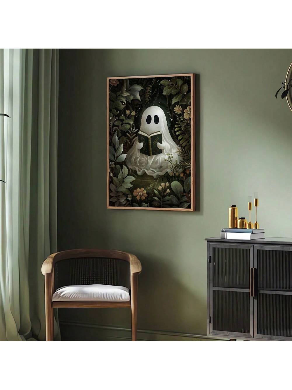 Add a touch of eerie elegance to your home with our Hauntingly Beautiful Ghost Reading Halloween Cottagecore Art Decor Poster. Featuring a stunning ghost surrounded by a charming cottagecore aesthetic, this poster is perfect for adding a spooky yet beautiful touch to your Halloween decorations. Get yours today!