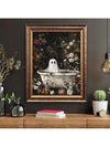 Elevate your home decor with this Vintage Floral Ghost Halloween Art Decor Poster. Its Dark Academia style and canvas painting print add a touch of elegance to any room. Bring a spooky yet sophisticated element to your home with this beautiful and unique piece.