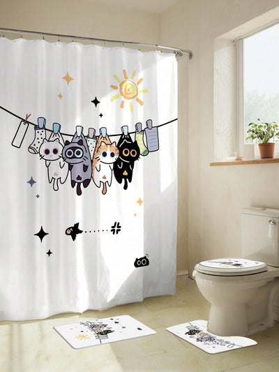 This shower curtain is the perfect addition to any cat lover's bathroom. Featuring a modern cat print, it is not only stylish but also anti-mildew thanks to its durable material. Complete with hooks for easy installation, this curtain is the ultimate bathroom decoration.